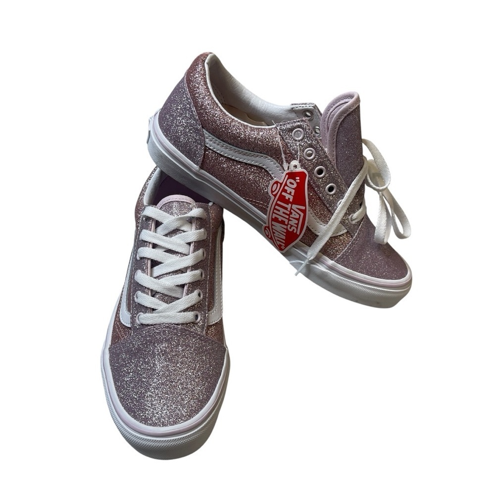 VANS 2 Tone Pink Glitter Bling Old Skool Lace Up Sneakers Shoes Youth Size 5.5